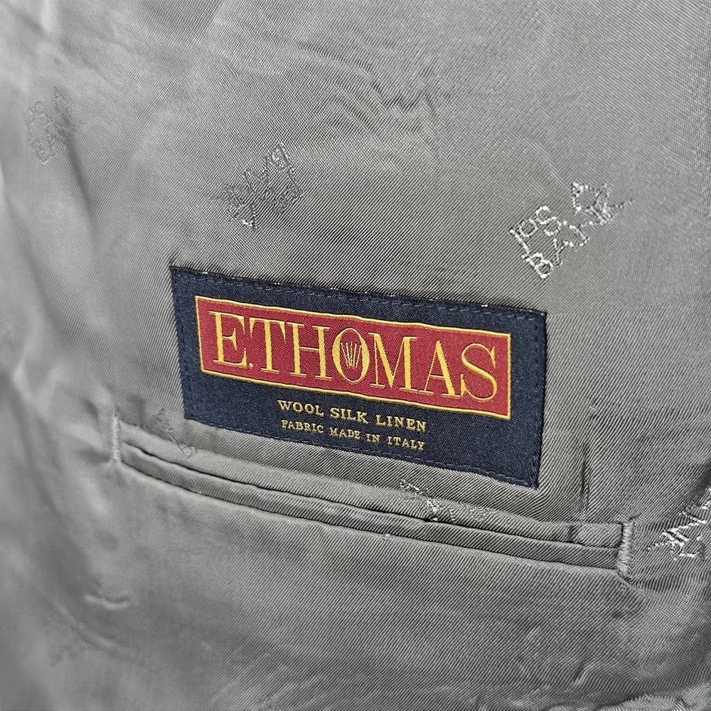 JOS A BANK‎ Reserve Men's Sport Coat  Brown Plaid Wool Silk Linen E.THOMAS 46R
